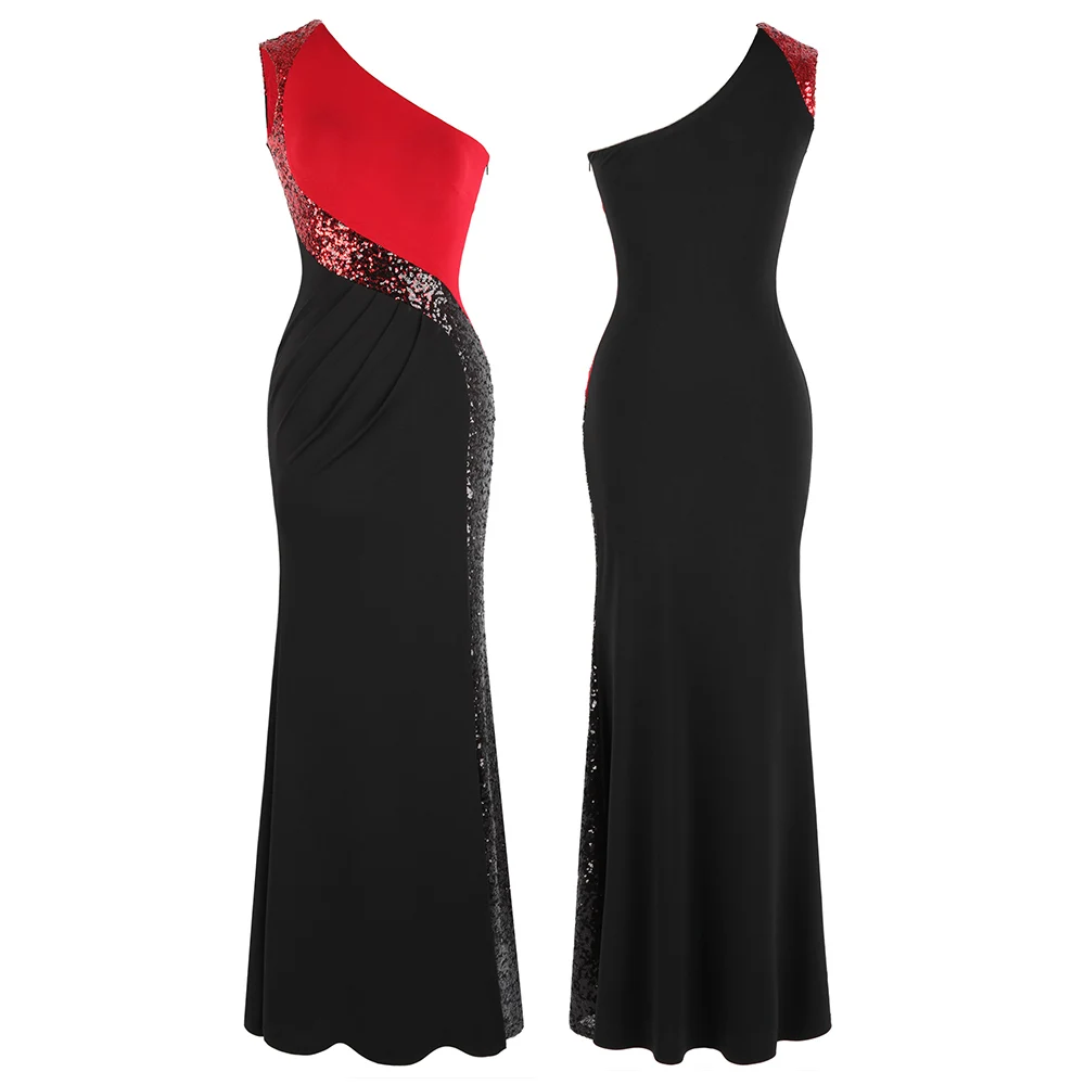 Red Black Picture Angel-Fashion, женское плиссированное платье на одно плечо, комбинированное, градиентное, с блестками, контрастный цвет, черный, красный, с разрезом, вечерние платья 446 286 - Цвет: Red Black Picture