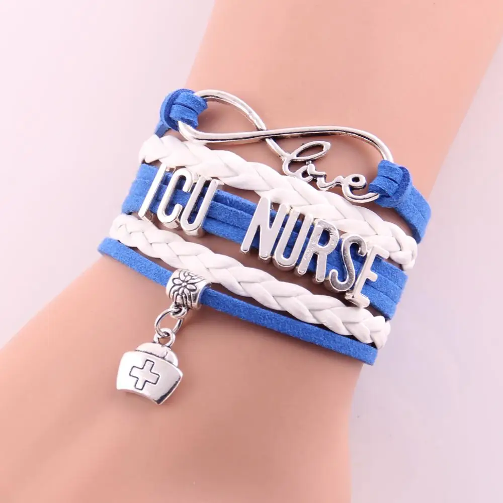 Little Minglou Бесконечная любовь браслет сиделки NP RN ICU браслет с надписью «Nurse» медицинские браслеты мужские и браслеты для женщин ювелирные изделия - Окраска металла: ICU NURSE