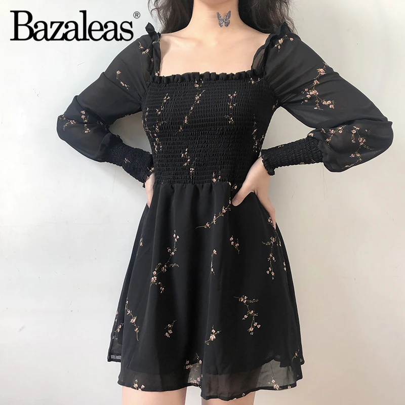 Винтажное женское платье Bazaleas 2019 с квадратным вырезом и эластичной талией модное