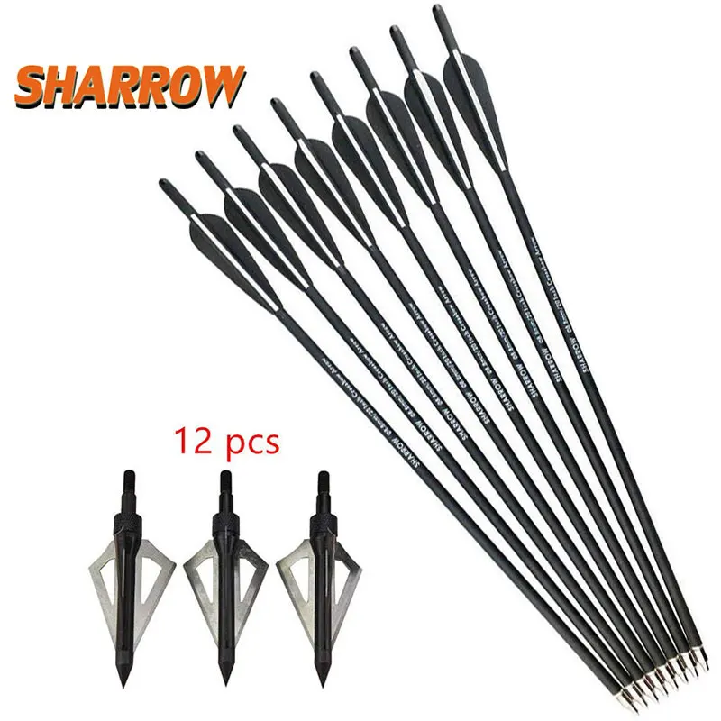 

20"/22" 12pcs Crossbow Arrows+12pcs Bladeheads Archery Mix Carbon Steel Arrows Outdoor Traditional Bow Sports Entertainment