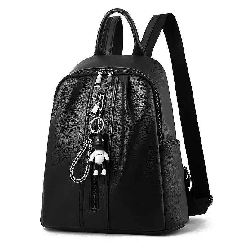 Black Backpack LIKETHIS, Висячие женские рюкзаки с медведем, Женский Школьный рюкзак, хит, на молнии, с несколькими карманами, Повседневный, из искусственной кожи, рюкзак для путешествий, Sirt Cantasi - Цвет: Black Backpack