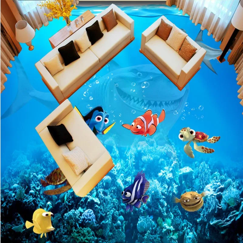 Free Shipping 33D undersea mobilization floor thickened waterproof living room bathroom bedroom kitchen lobby flooring mural |