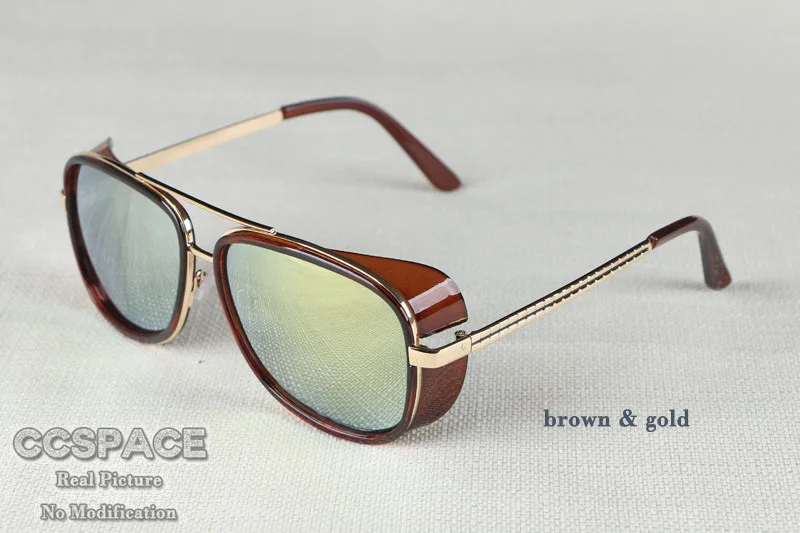 brown gold Мужские стимпанк Солнцезащитные очки Tony Stark iron man Matsuda Солнцезащитные очки Ретро винтажные очки стимпанк Солнцезащитные очки UV400 Oculos De Sol - Цвет линз: brown gold