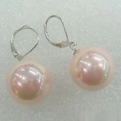 

Exquisite 10mm Pink South Sea Shell Pearl 18KWGP Hook Earrings