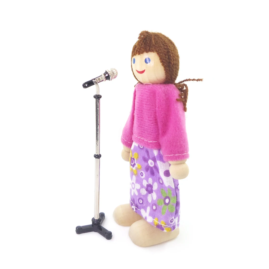 

1/12 scale Dollhouse Miniatures Accessories Musical Instrument Wooden Piano with Stool & Microphone with Long Holder