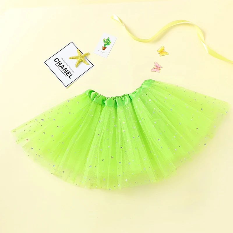 

New Children Girls Short Ballet Dance Tutu Skirt Sequins Slim Stage Performance Dancing Half Skirts For Kids 11 Colors