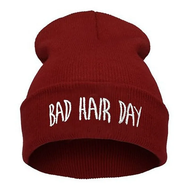 wine red Новые шапочки Skullies, день плохой прически, вязаные шапки с вышивкой, зимняя теплая шапка унисекс, повседневная мужская Кепка для мальчиков, осенняя женская шапка в стиле хип-хоп - Цвет: wine red