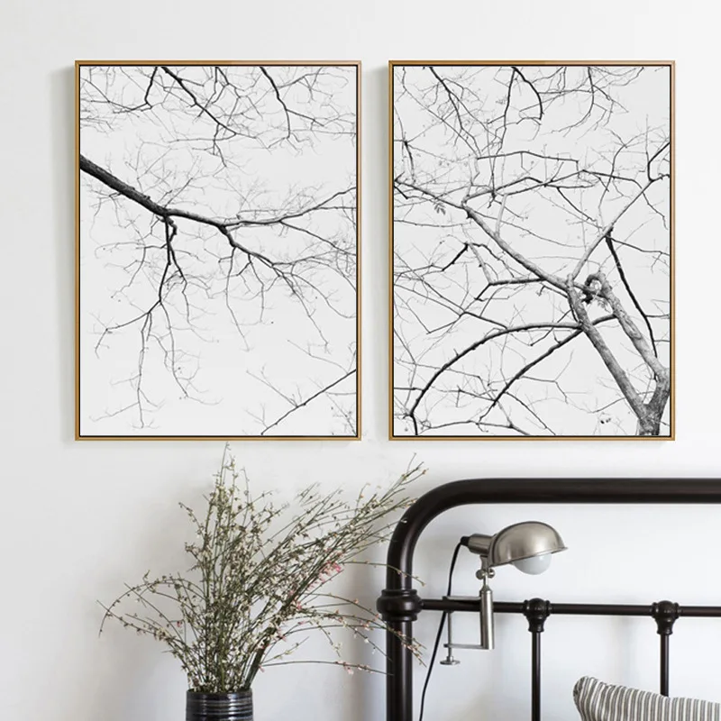 

HAOCHU Скандинавская Тихая зимняя дикая ветка дерева Наклейка на стену, художественный Рисунок на холсте, картина для гостиной, домашний декор...