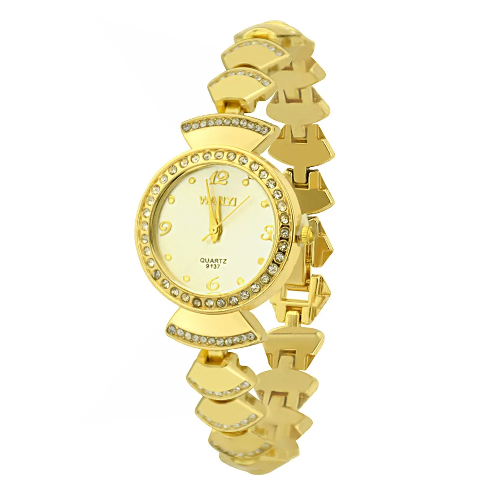 Часы наручные женские кварцевые Модные Аналоговые золотистые с браслетом из