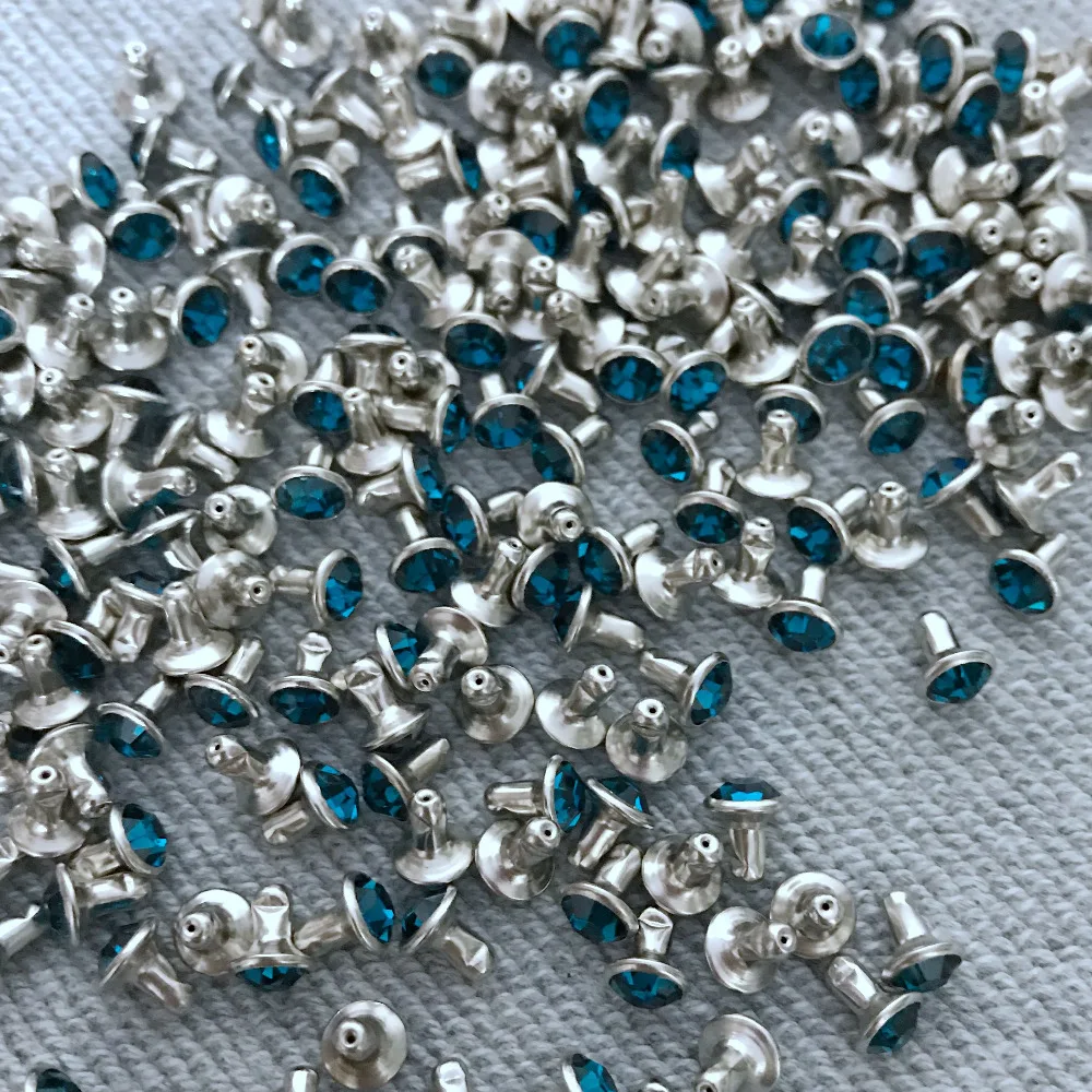 New Coming 100Sets 6mm Indicolite CZ+++ Crystals Rhinestone Rivets Silver Nailhead Blue Spots Studs DIY Shipping Free | Дом и сад