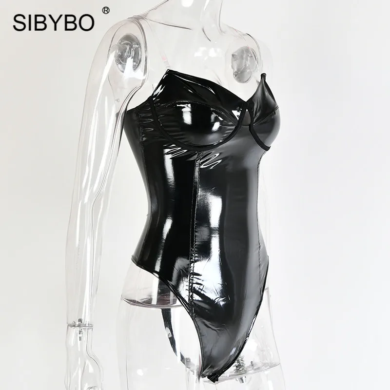 Sibybo, Сексуальное Женское боди без бретелек из искусственной кожи, с открытыми плечами, обтягивающие летние женские комбинезоны, с открытой спиной, пляжный Повседневный женский комбинезон