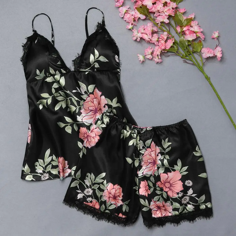 Летняя ночная рубашка пижамы женская шелковая атласная пижама сексуальный