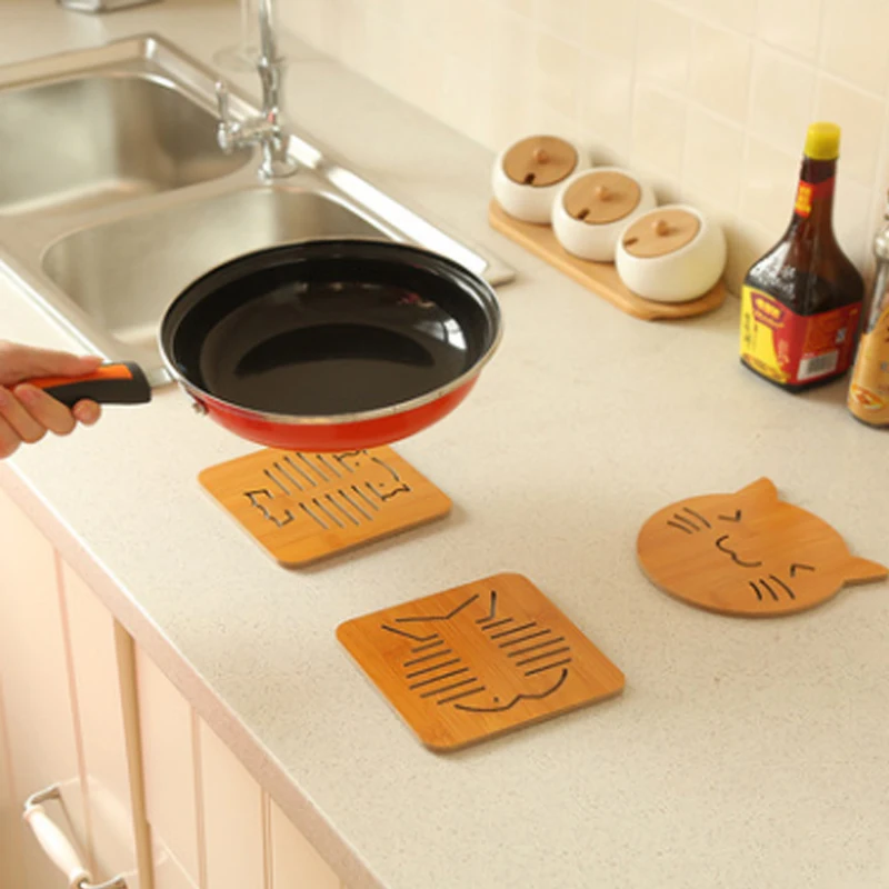 2 шт. полый деревянный кошачий коврик рыба кухня утолщение анти тепло