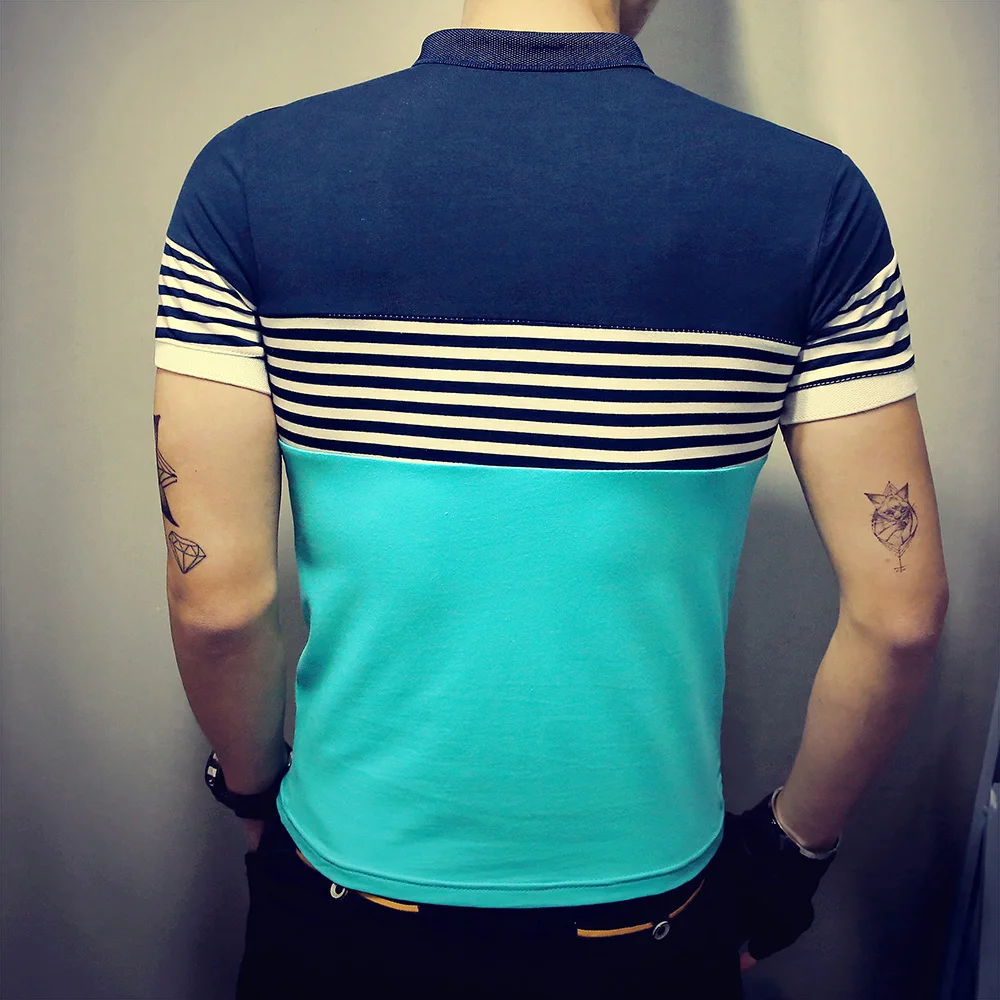 LOGEEYAR Мужская рубашка поло летняя повседневная приталенная контрастная прошивка