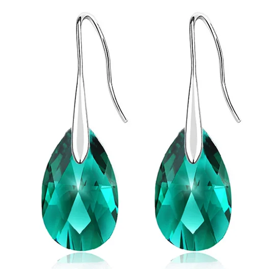 silver crystalgreen Подарок на день рождения королевы девушки брендовые Свадебные из австрийского хрусталя 18KGP Сладкая слеза, капля воды серьги Модные ювелирные изделия для женщин 80335 - Окраска металла: silver crystalgreen