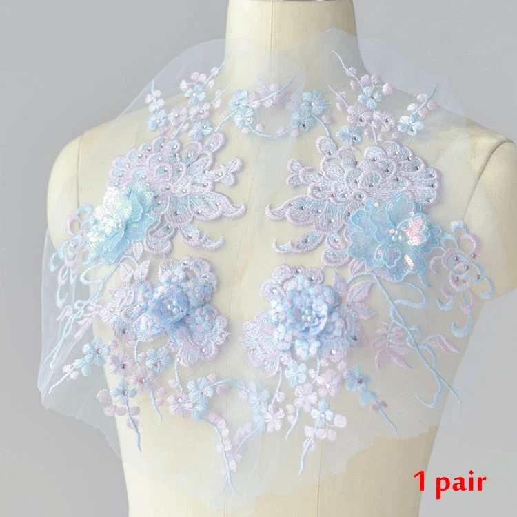 as picture 1 pair LASUI, 4 цвета, изысканный 3D цветок, вышитый бисером, блестками, Кружевная аппликация, сделай сам, свадебное платье, украшения, аксессуары 0371 - Цвет: as picture 1 pair