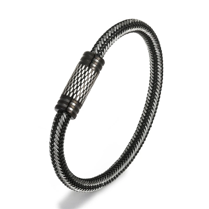 Fashion Punk Black/white Braided Steel wire Bracelet Stainless Magnetic Buckle Simple Style Men Women's Jewelry | Украшения и