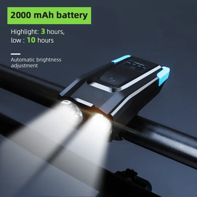 2000mAh Blue JOSHOCk 2000 мАч 4000 мАч велосипедный светильник с рогом USB Перезаряжаемый 10000 люмен светодиодный светильник для велосипеда велосипедный передний фонарь - Цвет: 2000mAh Blue