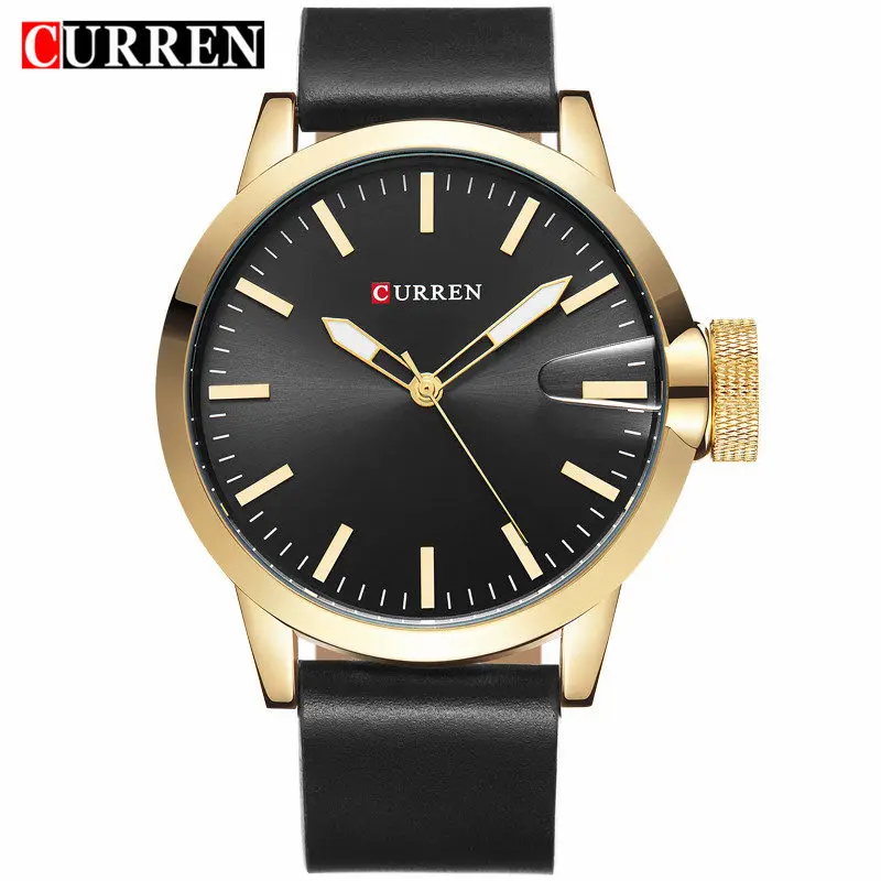 

Curren Luxury Brand Quartz Watch Men Big Dial Leather strap Gold Clock Male New Fashion Casual Sport Men's Wristwatch