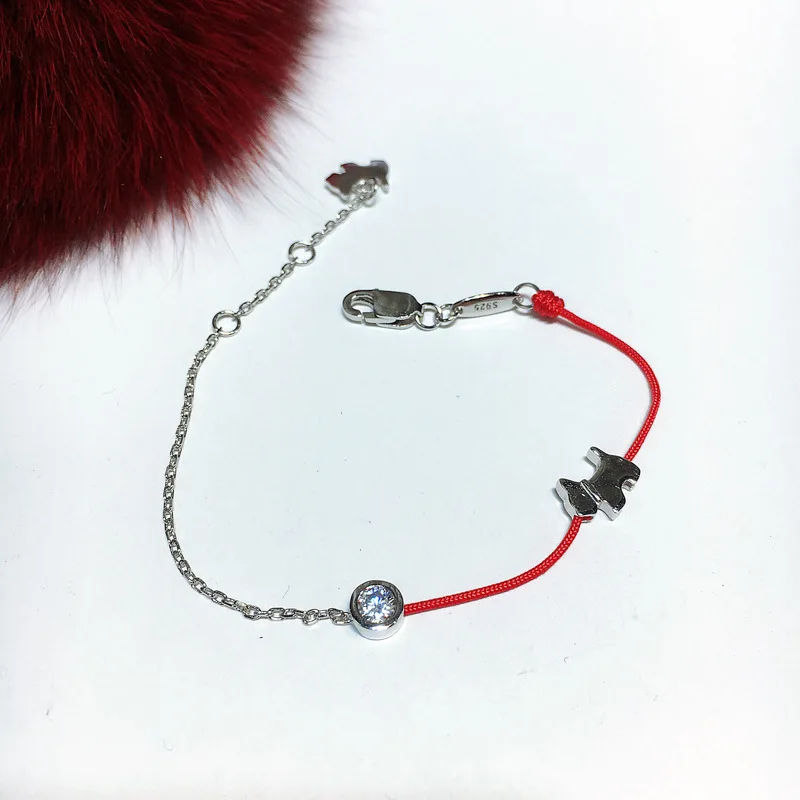 Red Rope Bracelet Sweet Gift For Birthday Jewelry All Matching Lovely Dog High Quality Pure 925 Sterling Silver Zircon | Украшения и