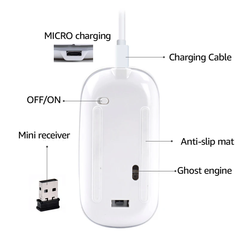 Rovtop Беспроводная игровая мышь 2 4 ГГц USB ультра-тонкая Бесшумная зарядка
