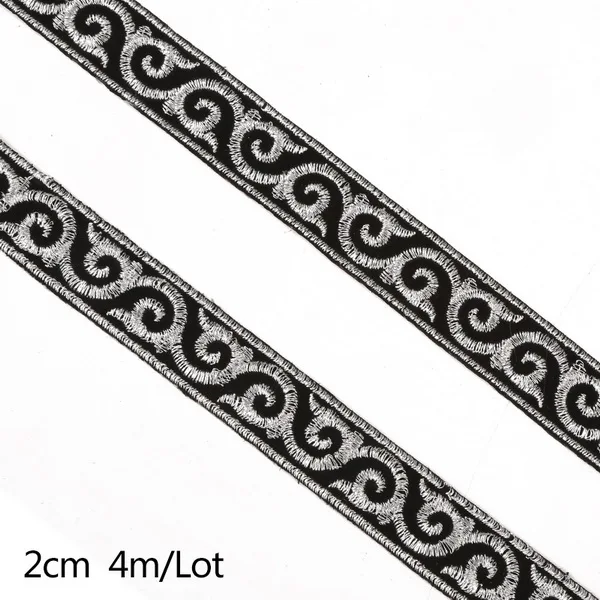 Silver 2cm 4 м/лот Ширина 2/2. 5/3/5 см цвета: золотистый, серебристый в этническом стиле, с вышивкой в виде ажурной каймой жаккардовая лента для одежды аксессуары DIY ремесло решений - Цвет: Silver 2cm