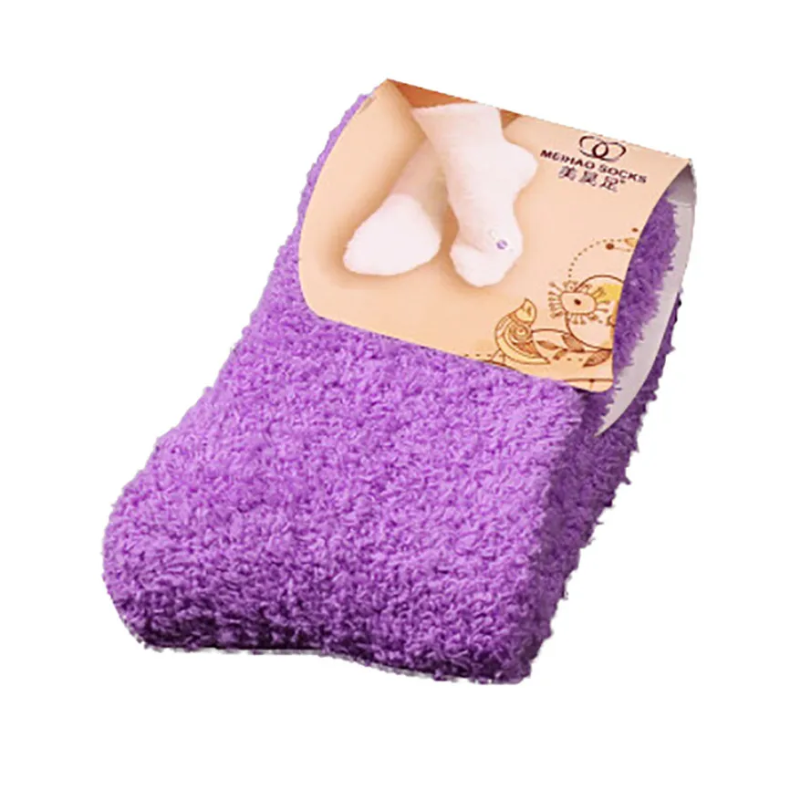 Purple 1 пара домашние женские мягкие носки-тапочки для девочек коралловые бархатные пушистые теплые зимние однотонные толстые теплые носки повседневные носки для женщин - Цвет: Purple