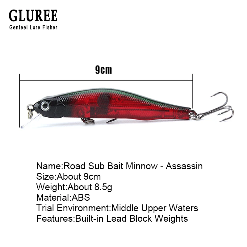 GLUREE 1 шт. Жесткий гольян Блесен 9 см 8 5 г ABS многоцветный Crankbait 3D глаза короткие язык