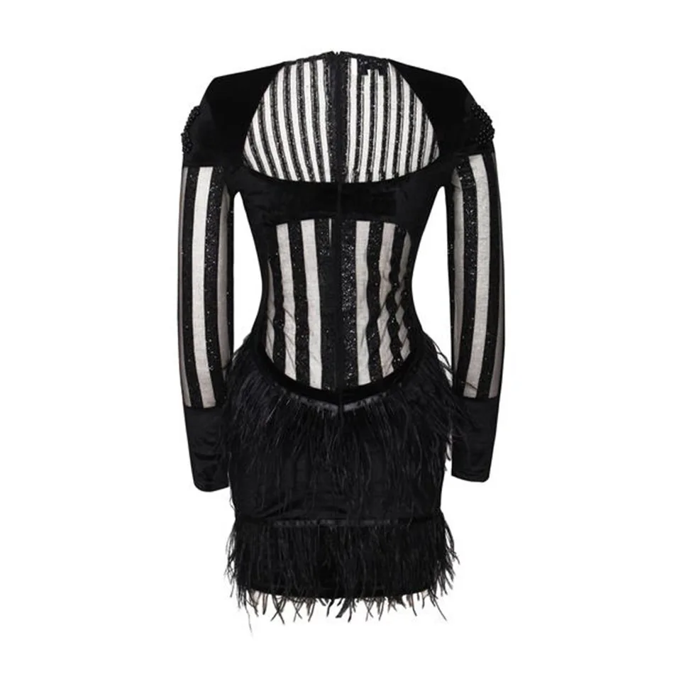 2018 New Product Network Red Fund Party Dress Nail Pearl Tassels Feather Heavy | Женская одежда