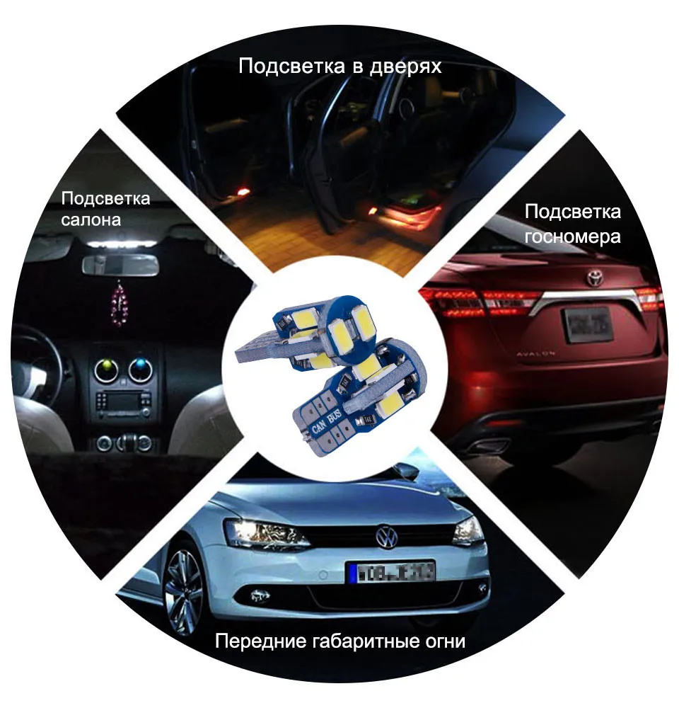 TC-X 2 шт/1пара t10 w5w светодиодные лампы в габариты в подсветку салона Т10 w5w led 12В свет чистый белый