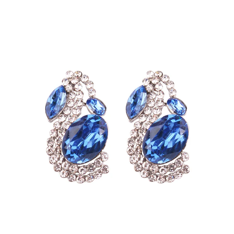 Женские серьги-гвоздики с большими красными и зелеными кристаллами 6 цветов