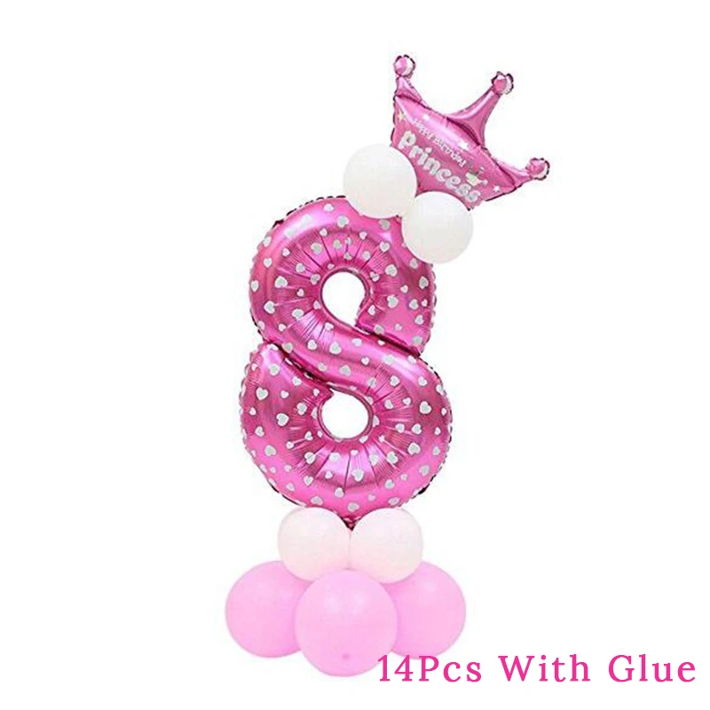 14Pcs Pink 8 Cyuan, 14 шт., наборы шариков для девочек и мальчиков, с цифрами, с днем рождения, воздушные шары для дня рождения, украшения для вечеринки, Детские цифры, фольга, вечерние шары - Цвет: 14Pcs Pink 8