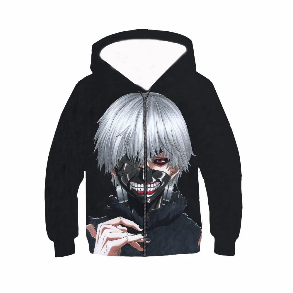 

PLstar Cosmos Tokyo Ghoul Skull Printing black Sweatshirts boys casaul zip hoodie Japan Anime 3D Hoodies kids pullover shirts