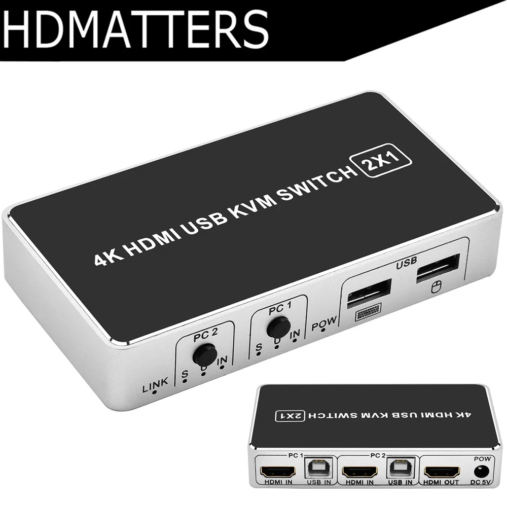 4K HDMI KVM переключатель USB HDMI KVM Переключатель Селектор 2X1 для Apple OS. Поддержка Windows 10 HDMI V1.4 до 4k X 2K