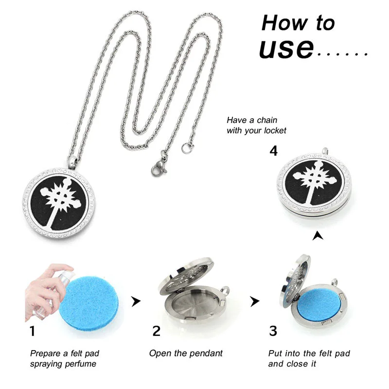 Оптом и в розницу 30 мм кристалл из нержавеющей стали эфирное масло Ожерелье