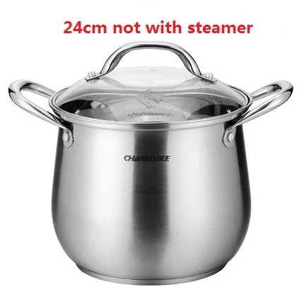 24cm without steamer Суповая кастрюля 304 из нержавеющей стали, нижняя индукционная плита, универсальная кастрюля с большой вместимостью - Цвет: 24cm without steamer