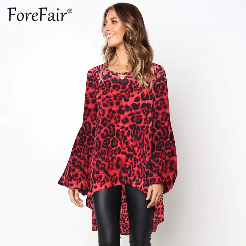 Forefair винтажные леопардовые блузки рубашки для женщин круглый вырез длинный