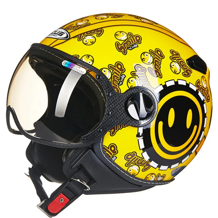 Yellow Smile Moto rcycle шлем Chopper с открытым лицом винтажный шлем 210c4 moto Casque Casco moto cicleta Capacete Pilot мужские и женские шлемы - Цвет: Yellow Smile