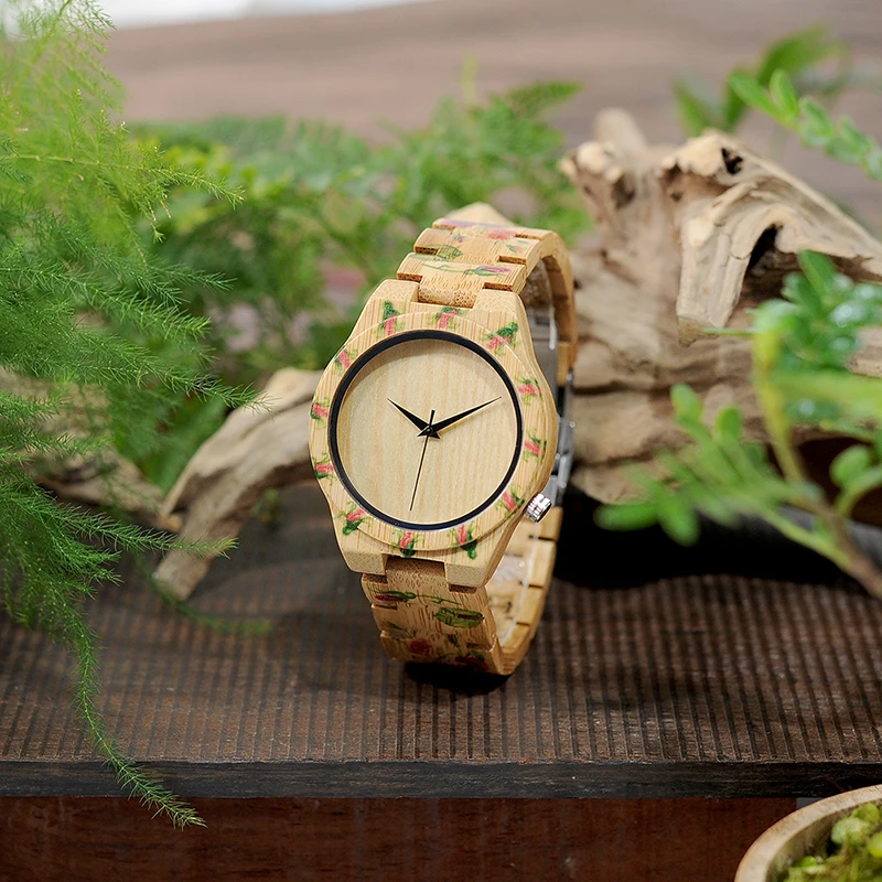 BOBO BIRD WD21 деревянные часы с бамбуковым ремешком цветочным принтом для мужчин