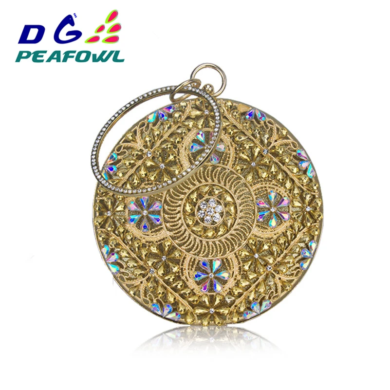 Цветочная круглая роскошная женская вечерняя сумка клатч с бриллиантовым