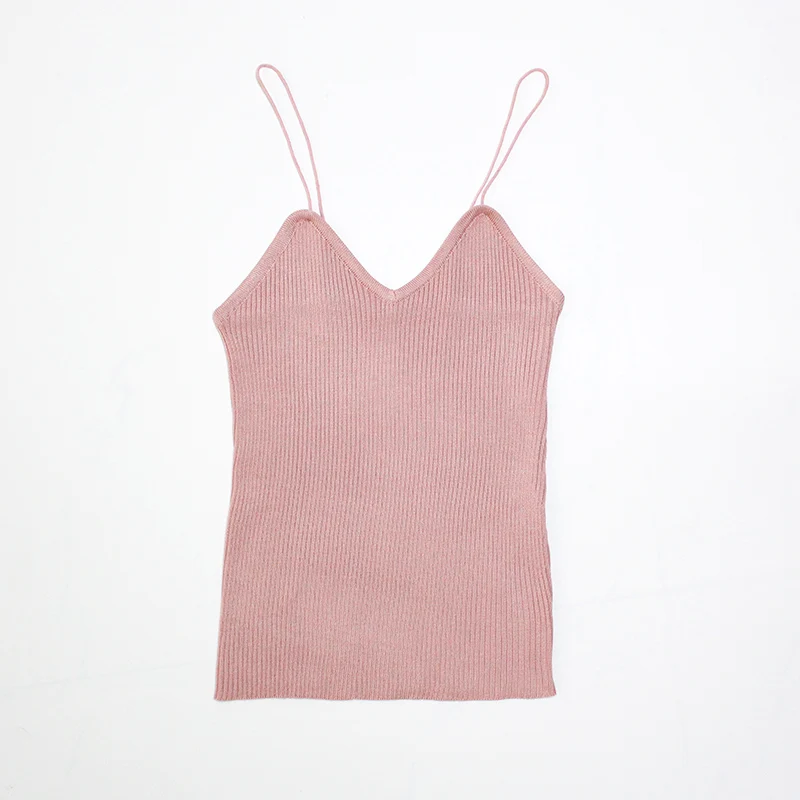 pink Женские топы Camis High Street Трикотажная майка на бретельках Нижняя отделка топика Blusa - Цвет: pink