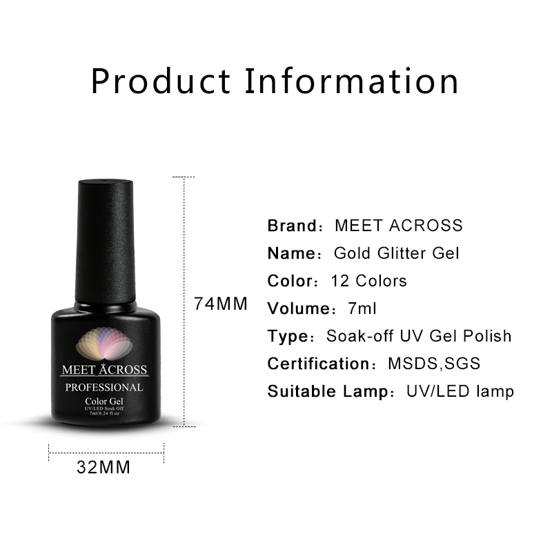 MEET ACROSS 12 Colors Nail Glitter Gel Polish Nude Gold Soak Off Shining UV LED Varnish Manicure Need Base Top Polish|Гель для ногтей| |