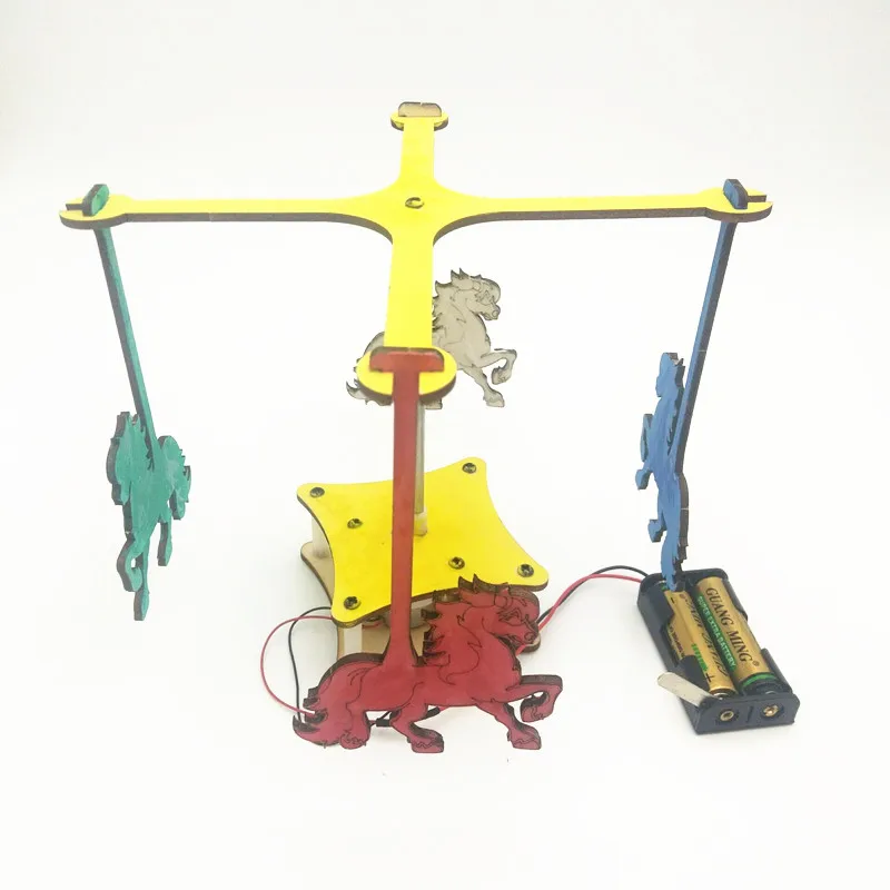Happyxuan DIY изобретения набор для детей самодельная электрическая карусель лошадь