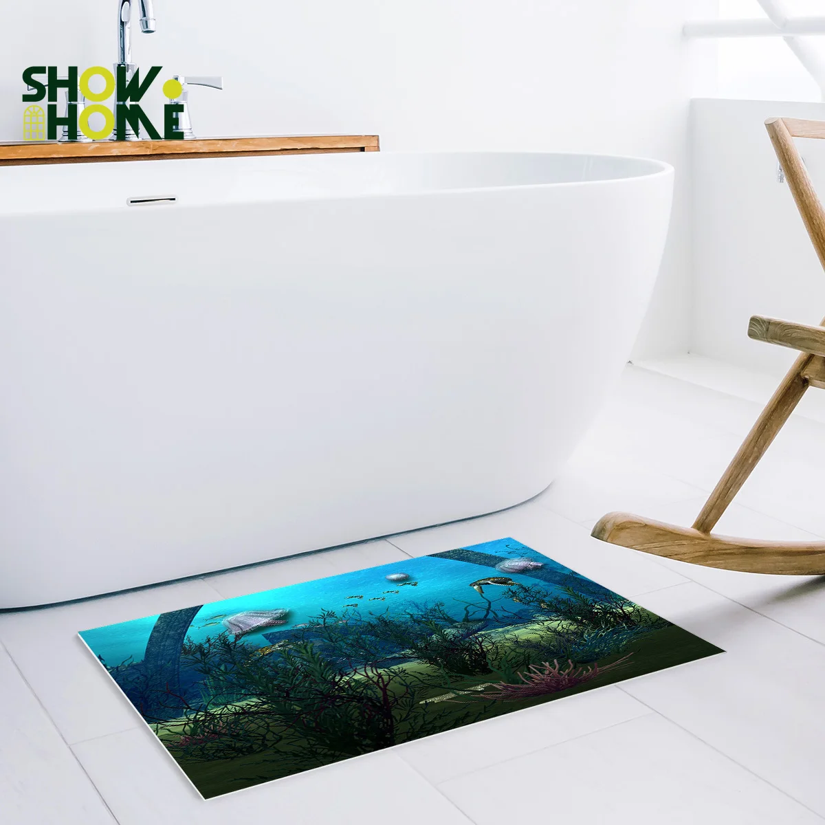 Showhome Морская жизнь коврик для ванной комнаты с душевой занавеской набор