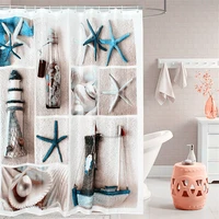 Happy Tree Polyester Blue SeaStar Shower Curtain Thicken Fabric Sea Life Sea Shell Bathroom Curtain Summer Holiday Bath Curtain