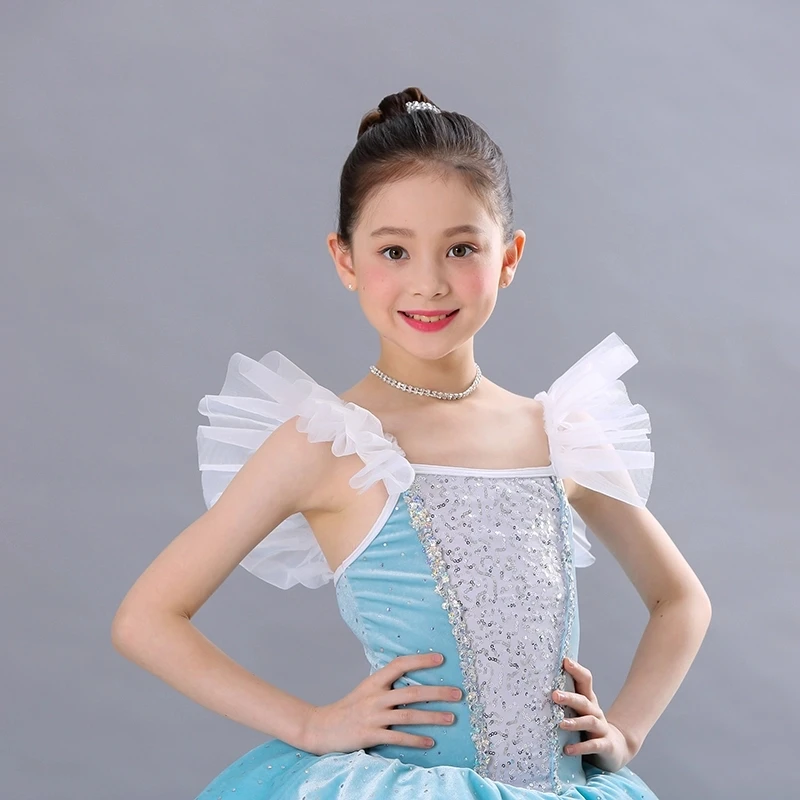 Новинка 2019 синее блестящее детское платье балетная юбка-пачка для девочек костюм