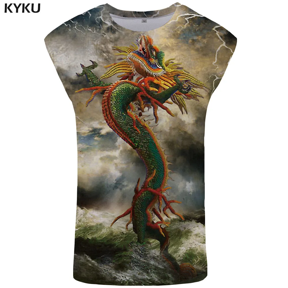 Майка мужская KYKU Dragon майка с молнией для бодибилдинга и дракона цветная без