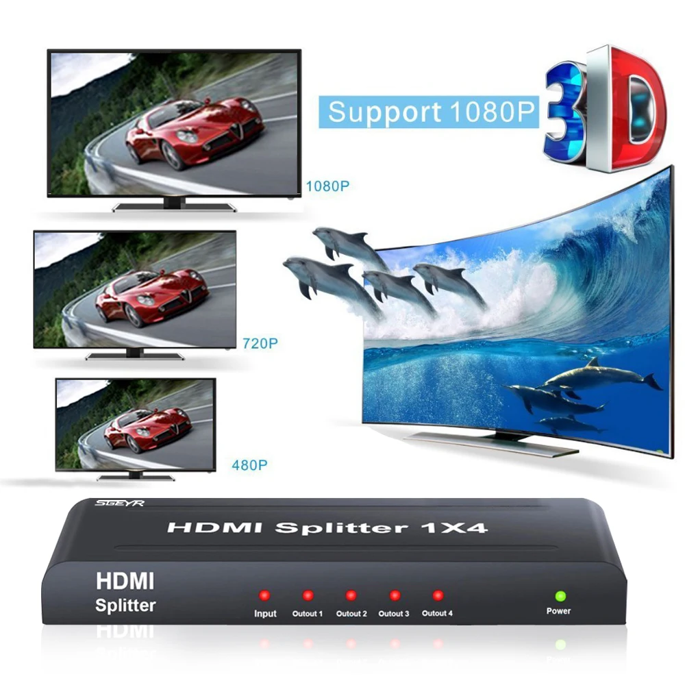 1x4 HDMI сплиттер SGEYR 4 полосный 1 вход выход Smart на Поддержка Full HD 1080P 3D мультимедиа|hdmi