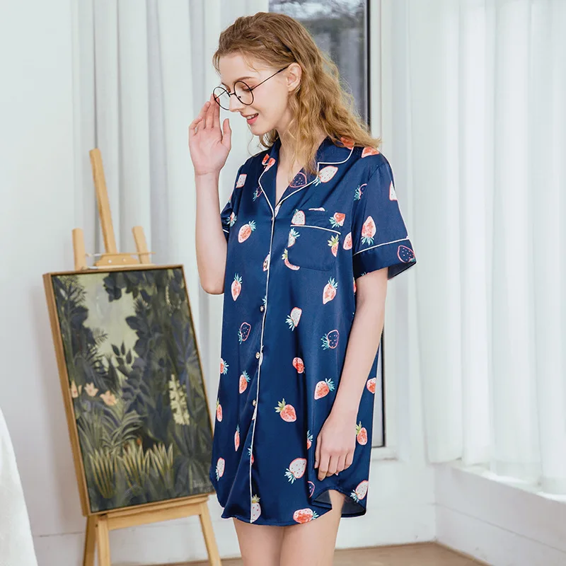 Silky Women V-Neck Robe Shirt Pajamas Sleep Sleepwear Bathrobe Casual Female Home Wear Bath Gown Nightgown Sleepshirts M-XL