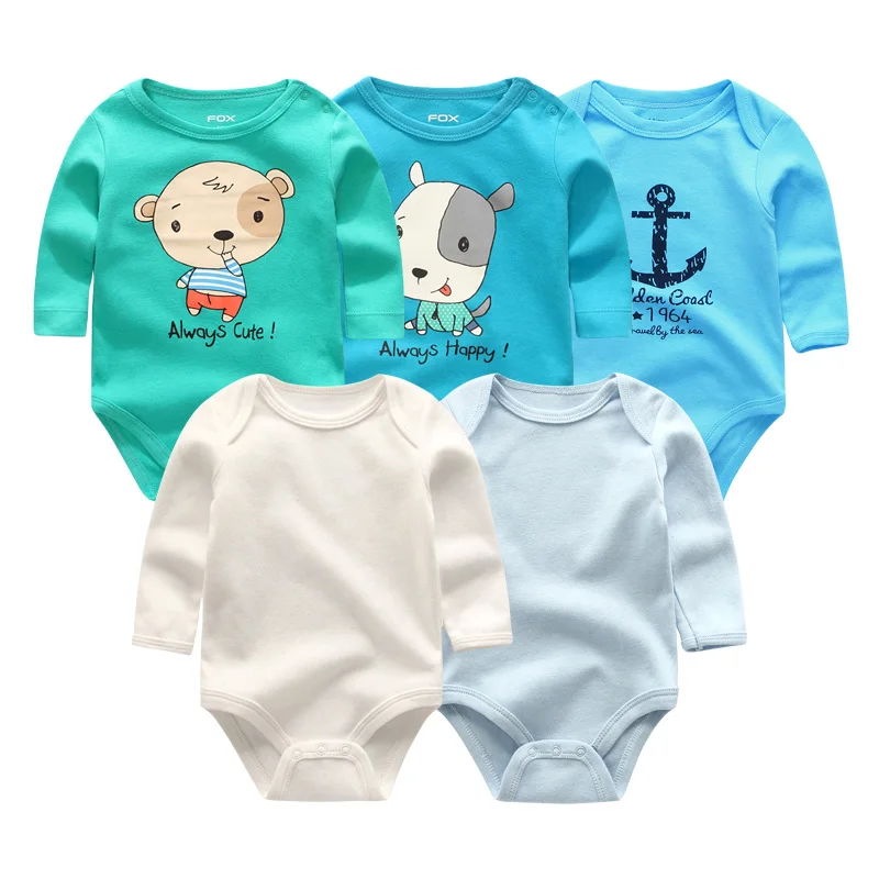 baby boy clothes5217 Г. 5 шт./лот, Детский комбинезон с длинными рукавами, модная однотонная хлопковая одежда с круглым вырезом и рисунком для маленьких девочек Одежда для мальчиков Roupa de bebe - Цвет: baby boy clothes5217